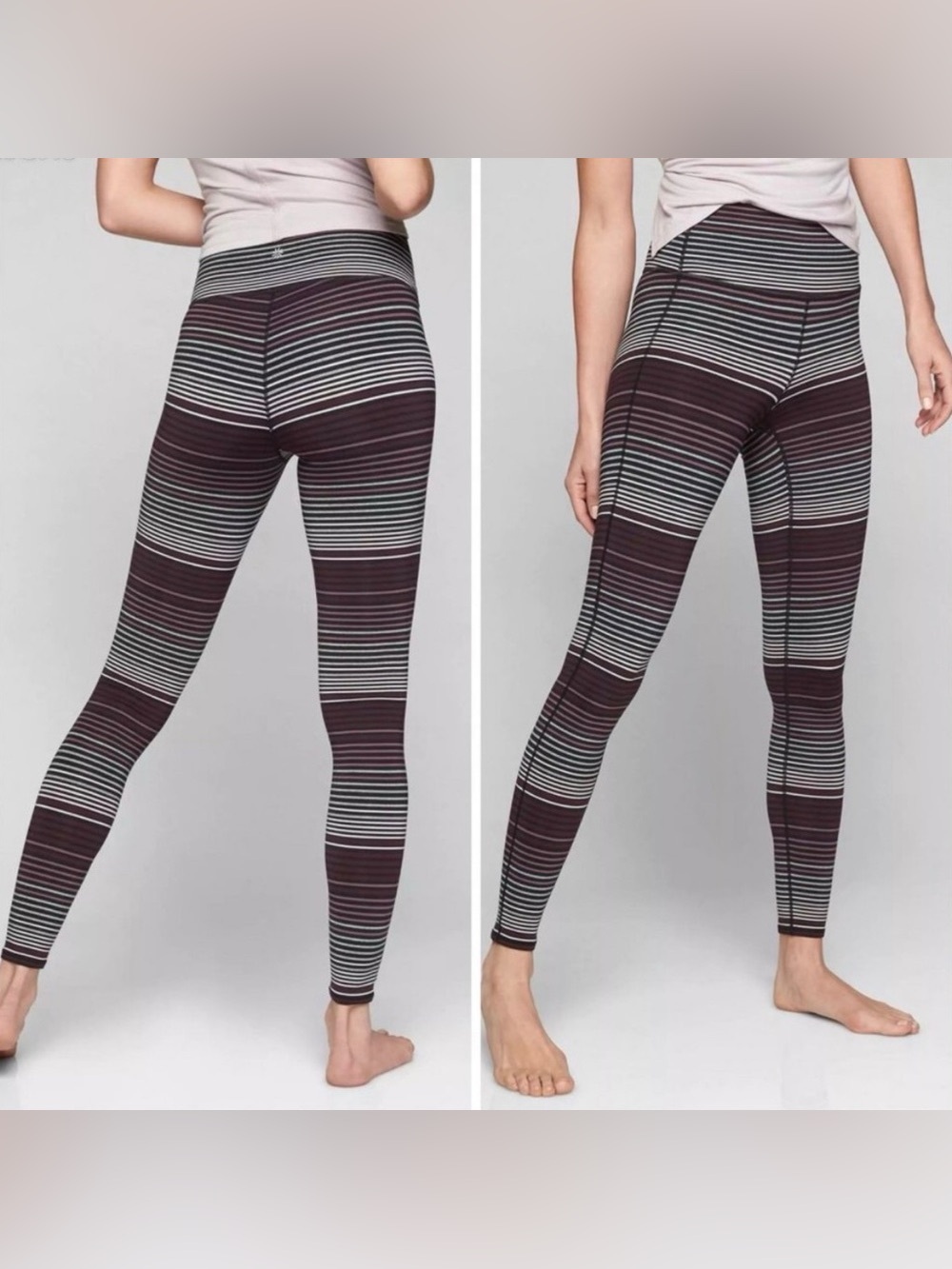 Athleta Women's Purple/Black/White Striped High Rise Chaturanga Leggings Size M